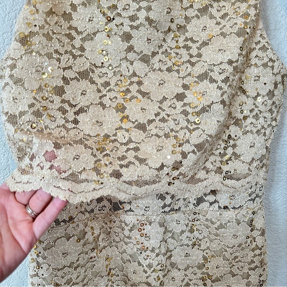 As U Wish Gold Champagne Lace Sequin Cocktail Holiday Dress Size M - Picture 3 of 6